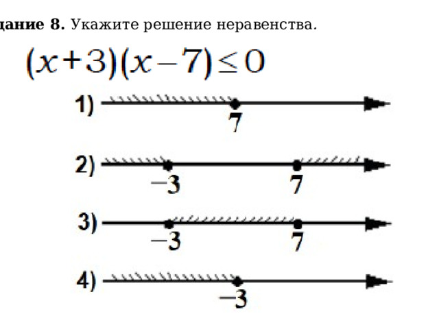 Задание 8. Укажите решение неравенства . 