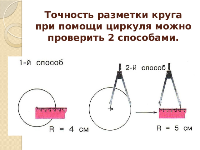 Точность разметки круга при помощи циркуля можно проверить 2 способами. 