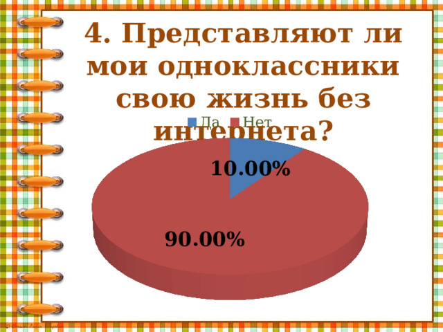 4. Представляют ли мои одноклассники свою жизнь без интернета?   