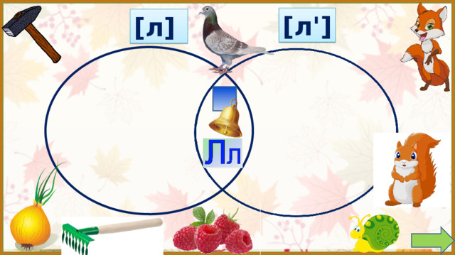 [л'] [л] Учитель просит объяснить значки в пересечении кругов. Вывод: звуки согласные, звонкие, на письме обозначаются буквой «эль»  
