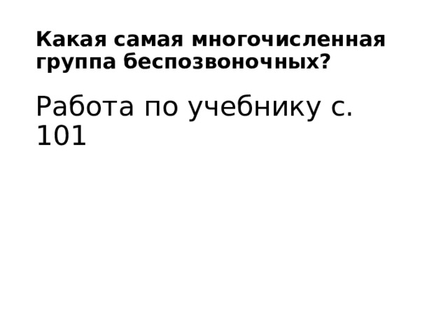 Какая самая многочисленная группа беспозвоночных? Работа по учебнику с. 101 