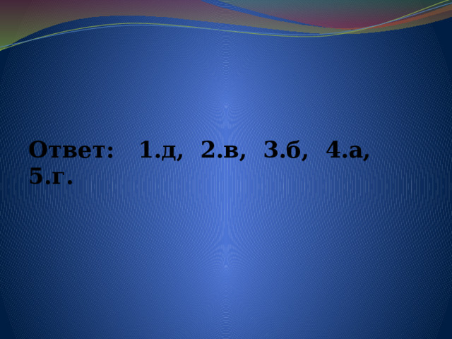 Ответ: 1.д, 2.в, 3.б, 4.а, 5.г. 