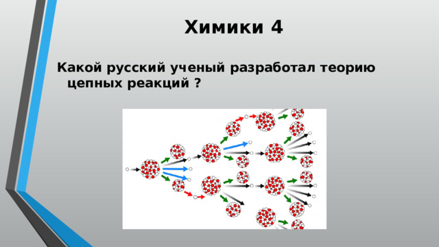 Химики 4 Какой русский ученый разработал теорию цепных реакций ? 