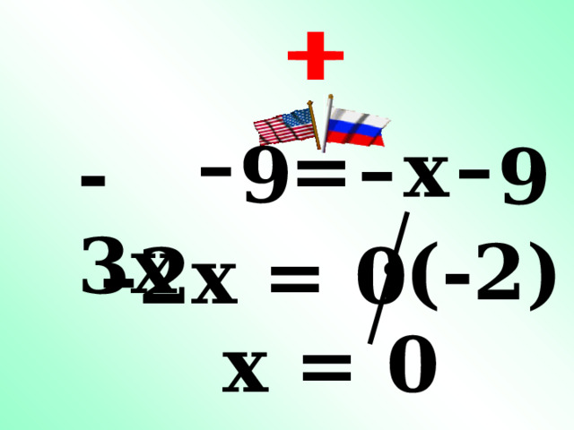 + + – – – x = - 3x 9 9 :(-2) – 2x = 0  x = 0 