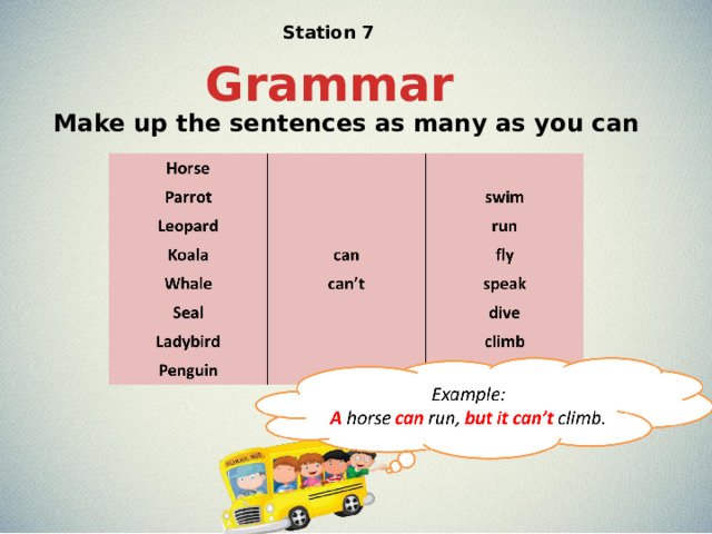 Station 7 Grammar Make up the sentences as many as you can 