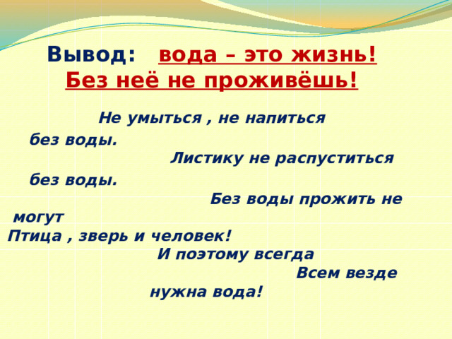 Не умыться не напиться без воды листику не распуститься без воды рисунок