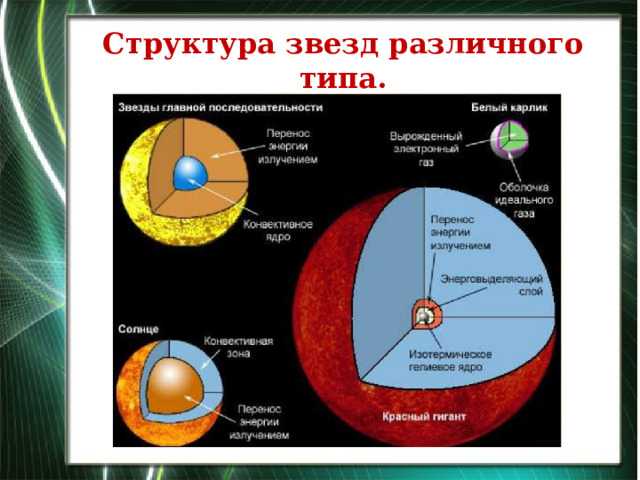 Структура звезд различного типа. 