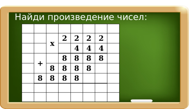 Найди произведение чисел: х 2 + 2 2 8 8 8 4 8 8 8 2 4 8 8 4 8 8 8 8 