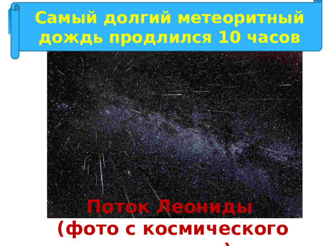 Самый долгий метеоритный дождь продлился 10 часов Поток Леониды (фото с космического телескопа) 