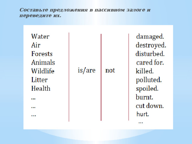 Составьте предложения в пассивном залоге и переведите их.  