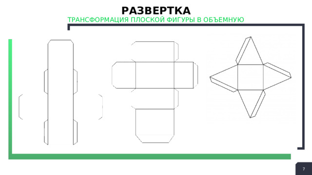 РАЗВЕРТКА  трансформация плоской фигуры в объемную   