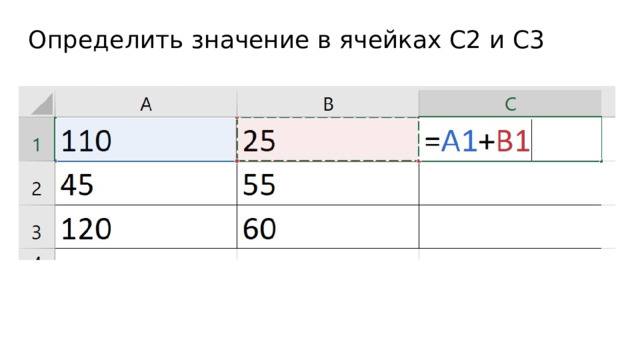 Определить значение в ячейках C2 и C3