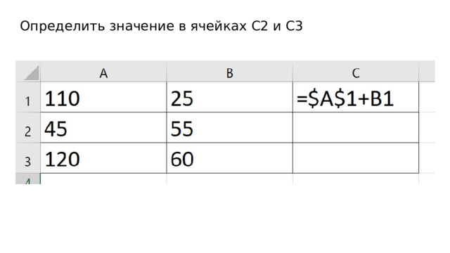 Определить значение в ячейках C2 и C3