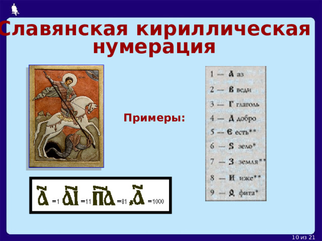 Славянская  кириллическая  нумерация Примеры: 