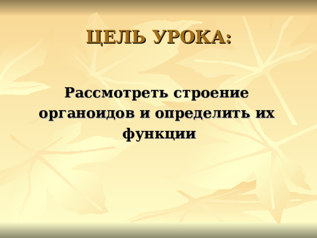 ЦЕЛЬ УРОКА: Рассмотреть строение органоидов и определить их функции 