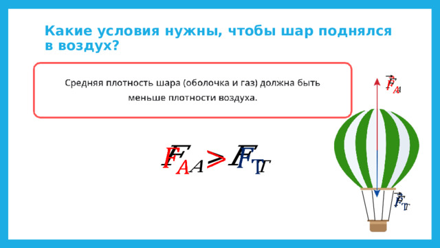 Какие условия нужны, чтобы шар поднялся в воздух?         