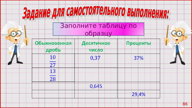 Заполните таблицу по образцу 84 