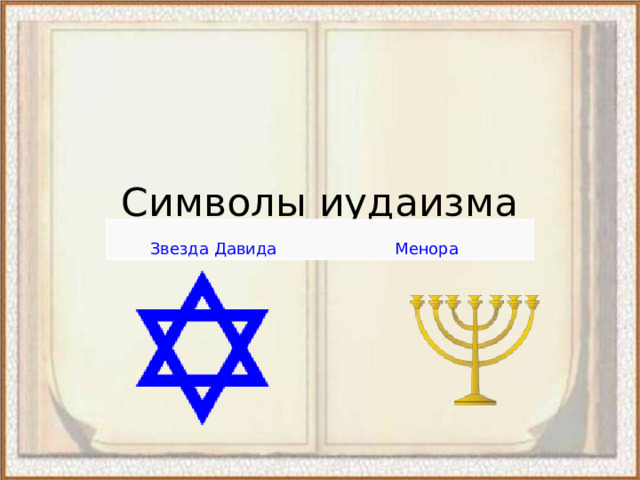 Символы иудаизма Звезда Давида Менора 