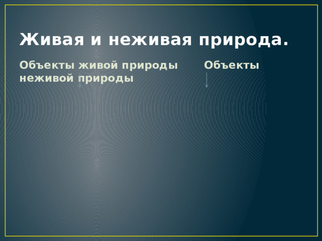 Живая и неживая природа. Объекты живой природы Объекты неживой природы 