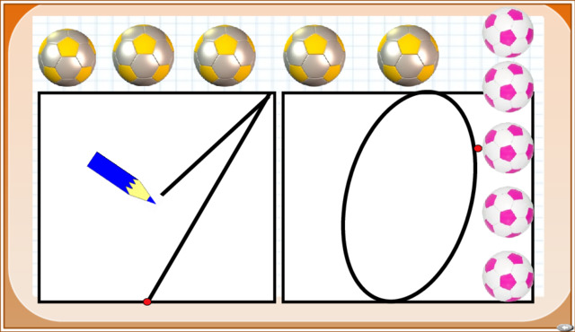 Готовим детей к работе в тетради. Письмо цифры в воздухе. ***Анимационный плакат * Первый розовый мяч появляется по щелчку, остальные автоматически.