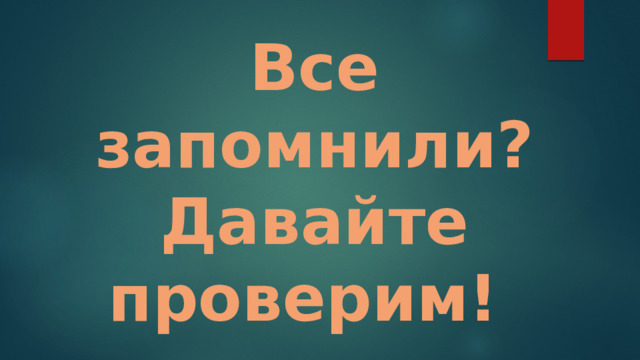 Все запомнили?  Давайте  проверим! 