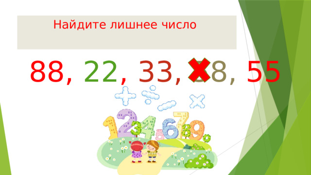 Найдите лишнее число 88, 22 , 33,  58, 55 