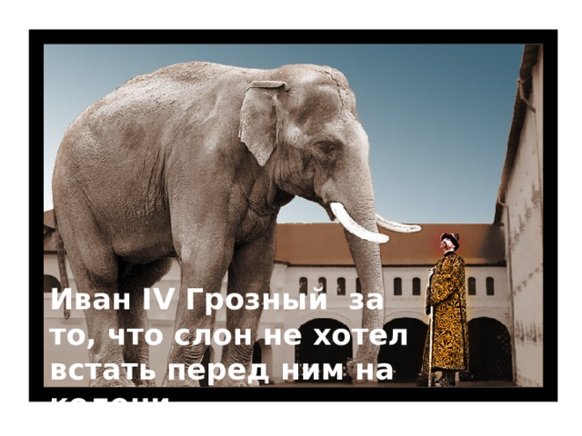 Иван IV Грозный за то, что слон не хотел встать перед ним на колени 