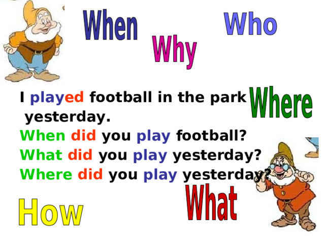 You play in the park yesterday. Yesterday i Football in the Park. Yesterday Park. Were you Walking in the Park yesterday at 7 PM? –Yes, i ___.