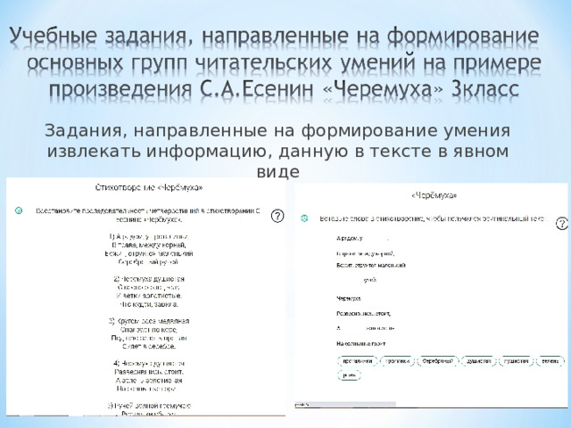 Задания, направленные на формирование умения извлекать информацию, данную в тексте в явном виде 