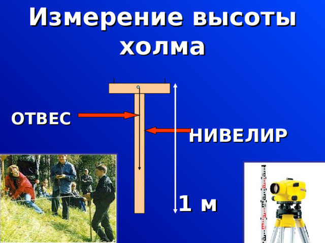 Измерение высоты холма ОТВЕС НИВЕЛИР 1 м  