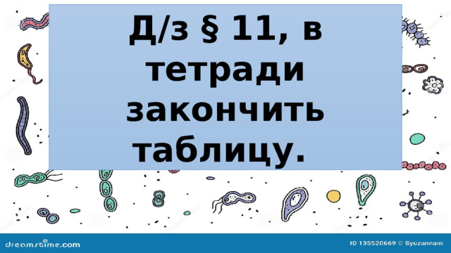 Д/з § 11, в тетради закончить таблицу. 