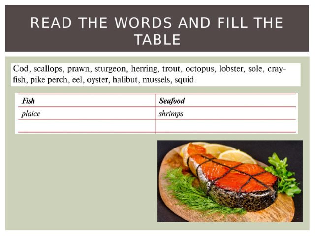 Read the words and fill the table 