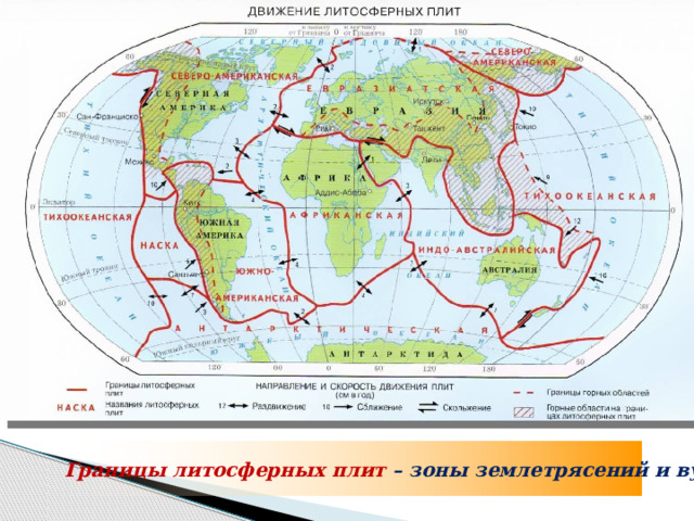 Границы литосферных плит – зоны землетрясений и вулканизма 