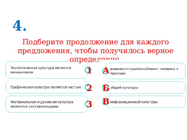 4. Подберите продолжение для каждого предложения, чтобы получилось верное определение. 1 А 2 Б В 3 