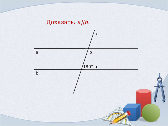  Доказать: a||b . с а α 180°- α b 