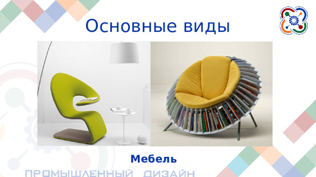 Основные виды Мебель Элементы интерьера и экстерьера. Другими словами, это мебель и различные предметы для украшения помещения или улицы.  