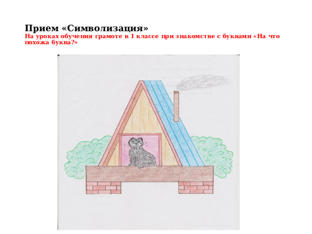  Прием «Символизация»  На уроках обучения грамоте в 1 классе при знакомстве с буквами «На что похожа буква?»   