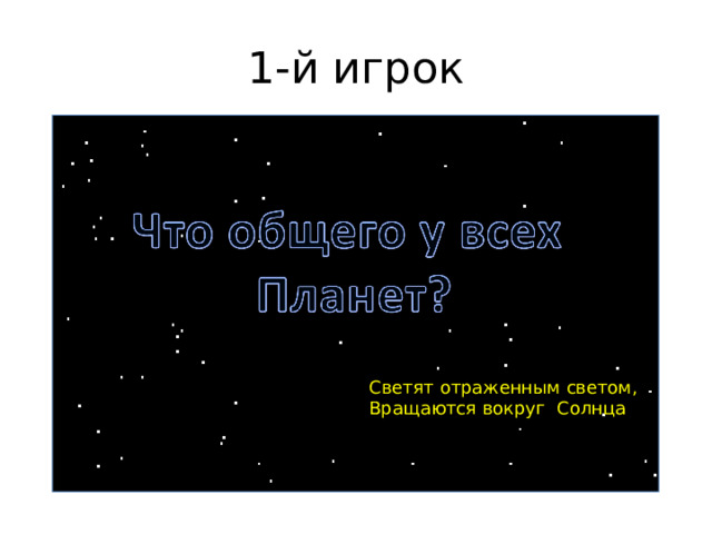 1-й игрок Светят отраженным светом, Вращаются вокруг Солнца 