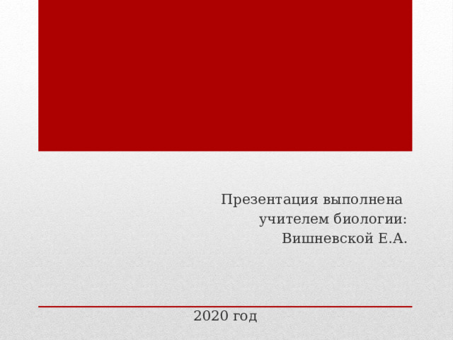 Презентация выполнена учителем биологии: Вишневской Е.А. 2020 год 