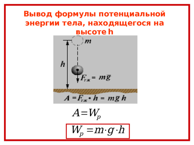 Вывод формулы потенциальной энергии тела, находящегося на высоте  h 