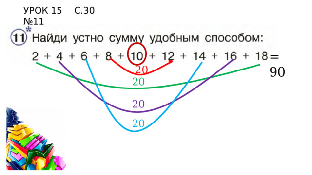 УРОК 15 С.30 №11 = 90 20 20 20 20 