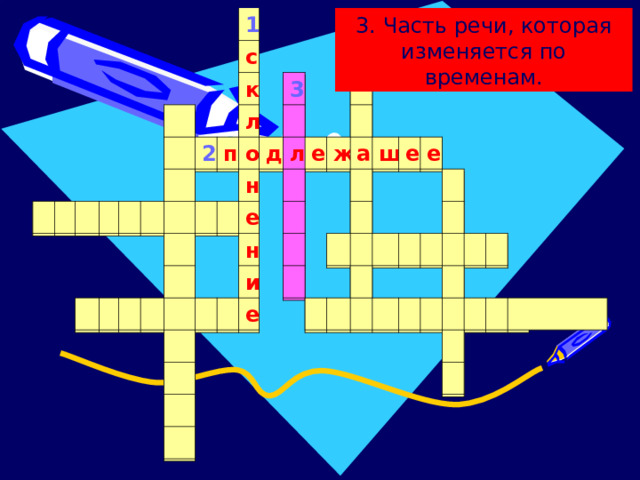 3. Часть речи, которая изменяется по временам. 1 с к 2 л п о 3 н д л е е н и ж е а щ е е 1 с к 2 л п о 3 н д л е е н и ж е а щ и е 