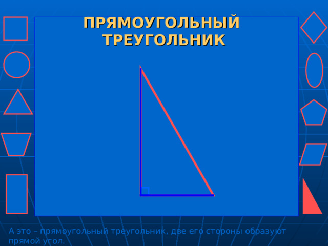 ПРЯМОУГОЛЬНЫЙ  ТРЕУГОЛЬНИК А это – прямоугольный треугольник, две его стороны образуют прямой угол. 