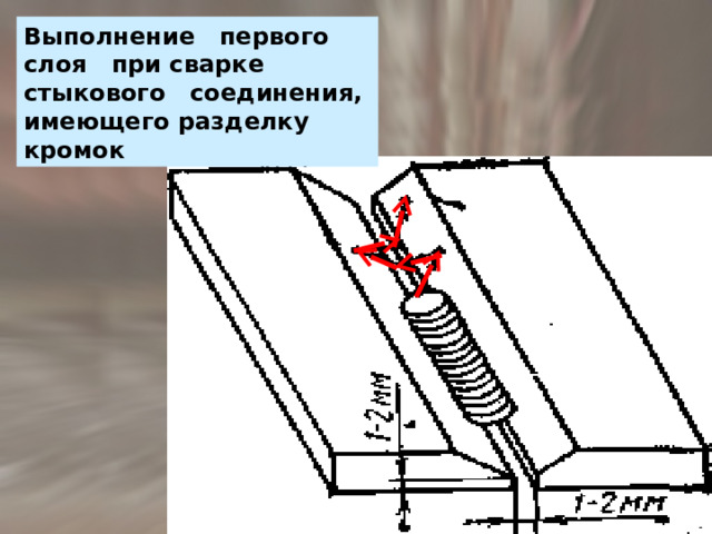 Выполнение первого слоя при сварке стыкового соединения, имеющего разделку кромок 