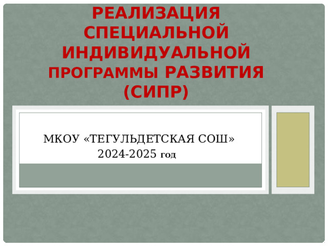 Разработка и реализация специальной индивидуальной программы развития (СИПР) Мкоу «тЕгульдетская СОШ» 2024-2025 ГОД  