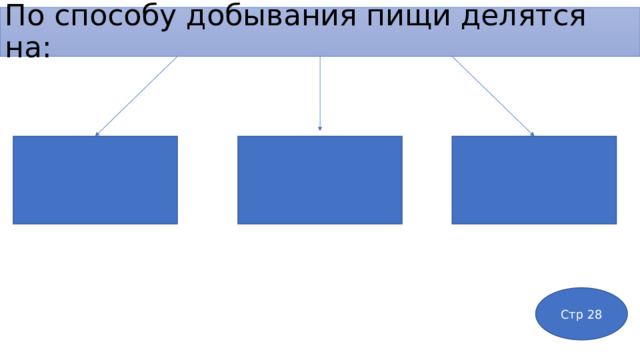 По способу добывания пищи делятся на: Стр 28 