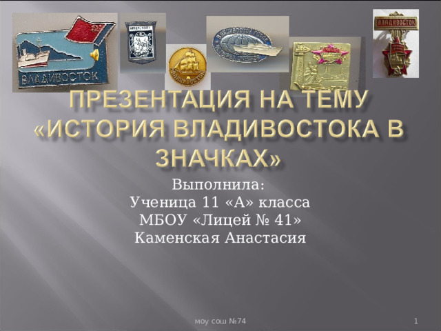 Выполнила: Ученица 11 «А» класса МБОУ «Лицей № 41» Каменская Анастасия  моу сош №74  