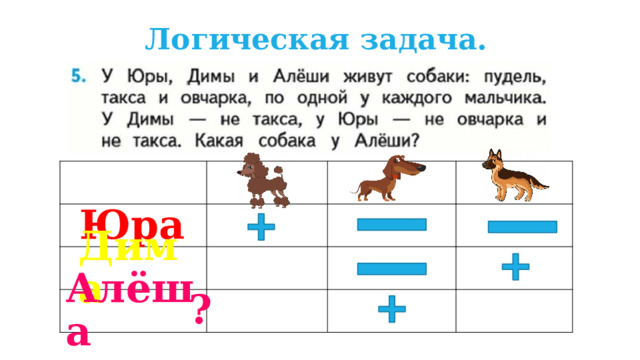 Логическая задача.  Юра  Дима  ?  Алёша 