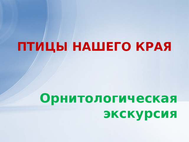 ПТИЦЫ НАШЕГО КРАЯ Орнитологическая экскурсия  