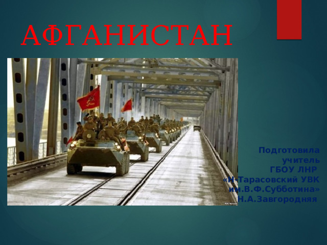 АФГАНИСТАН Подготовила  учитель ГБОУ ЛНР «Н-Тарасовский УВК им.В.Ф.Субботина» Н.А.Завгородняя 